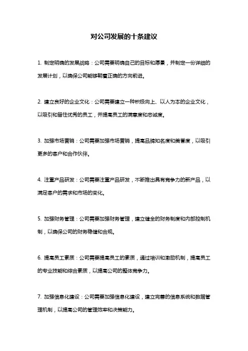 对公司发展的十条建议