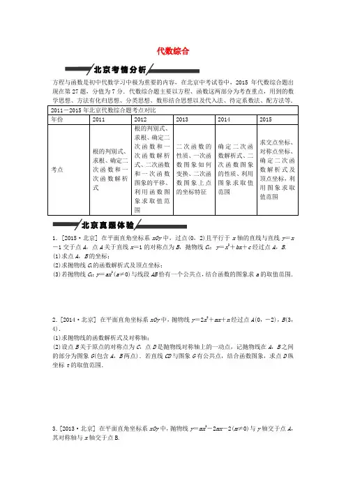 【中考复习方案】2016中考数学 专题突破八 代数综合作业手册