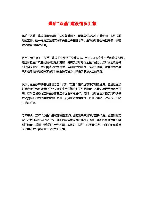 煤矿“双基”建设情况汇报