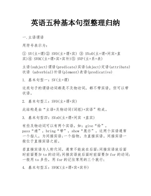 英语五种基本句型整理归纳