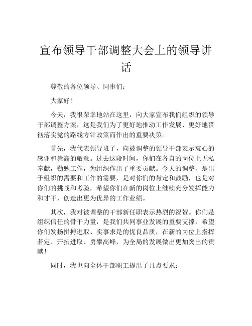 宣布领导干部调整大会上的领导讲话