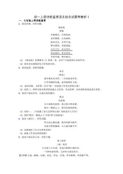 初一上册诗歌鉴赏语文综合试题带解析1