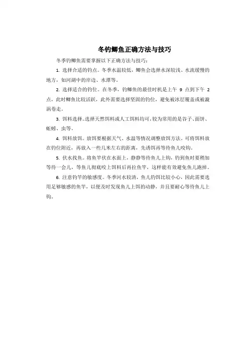 冬钓鲫鱼正确方法与技巧