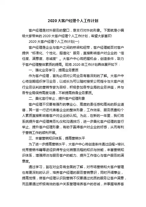 2020大客户经理个人工作计划