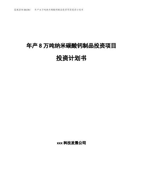 年产8万吨纳米碳酸钙制品投资项目投资计划书(立项申请)