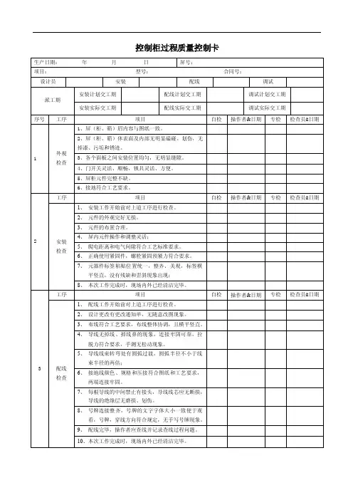 产品过程质量控制卡