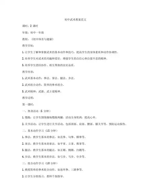 初中武术教案范文