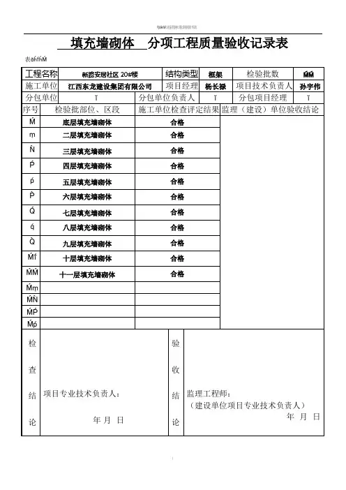 分项工程质量验收记录表