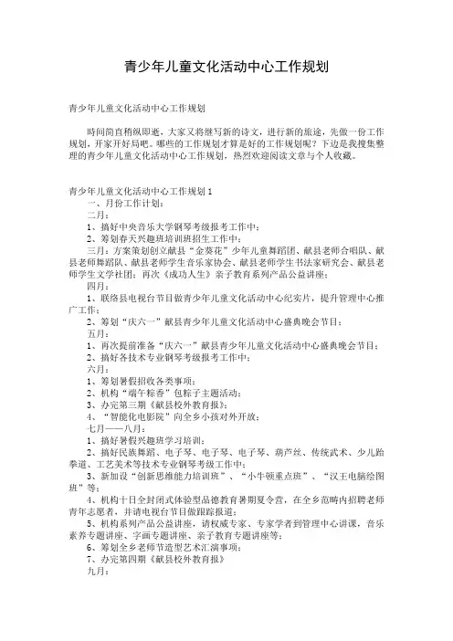青少年儿童文化活动中心工作规划