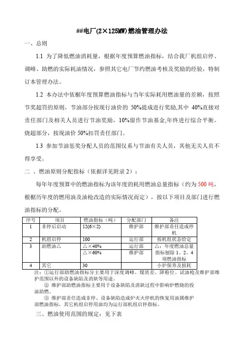 火力电厂燃油管理办法