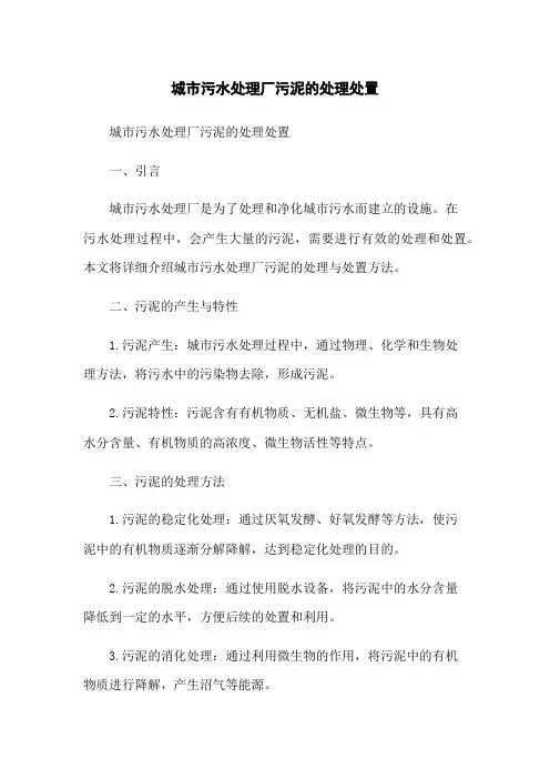城市污水处理厂污泥的处理处置