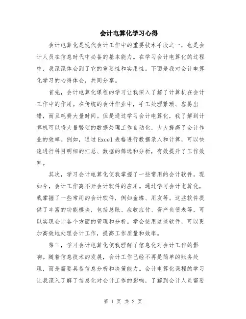 会计电算化学习心得