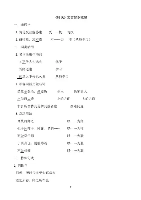 《师说》文言知识梳理
