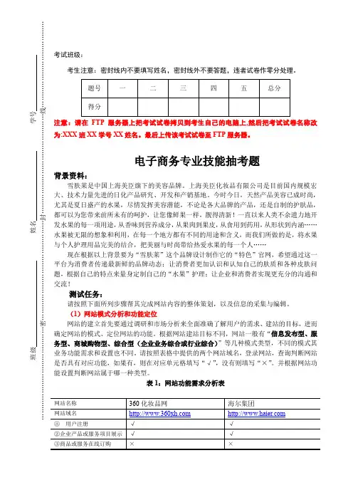 电子商务专业技能抽考题