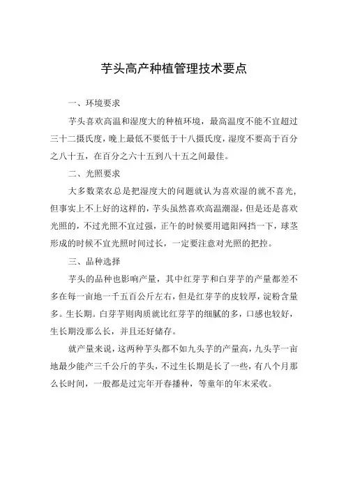 芋头高产种植管理技术要点