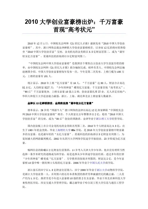 大学生创业名人