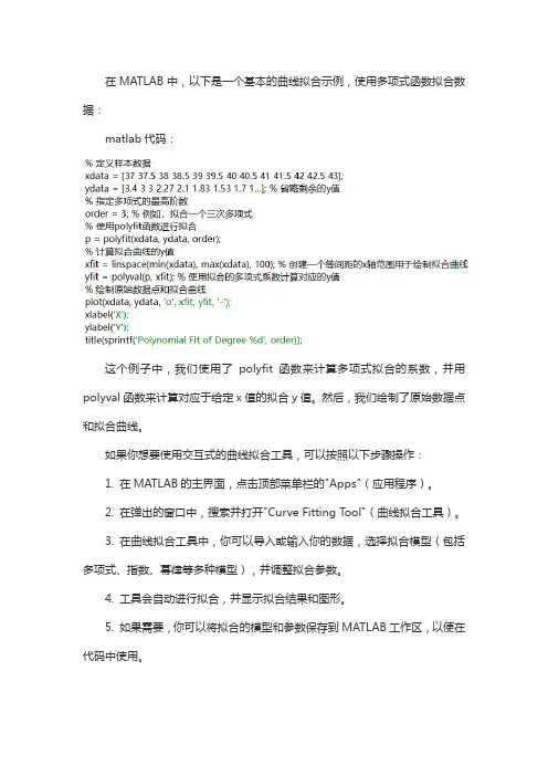 matlab代码 曲线拟合