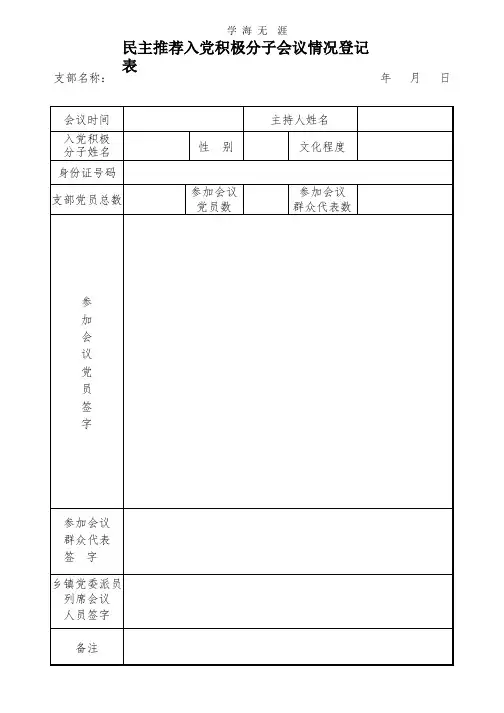民主推荐入党积极分子会议情况登记表.pptx