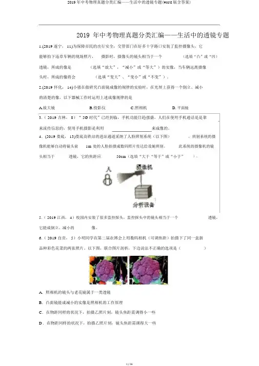 2019年中考物理真题分类汇编——生活中的透镜专题(word版含答案)