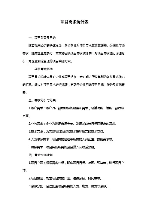 项目需求统计表