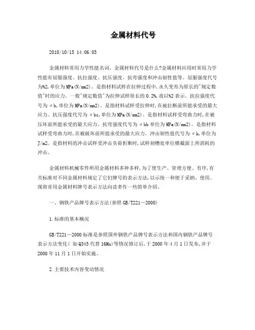 各种金属材料代号