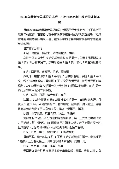 2018年最新世界杯积分排行：小组比赛赛制出线后的规则详解