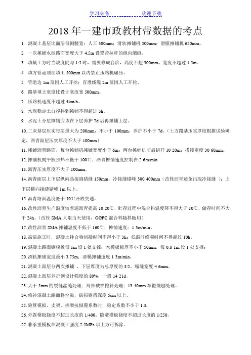 一建市政带数据考点总结