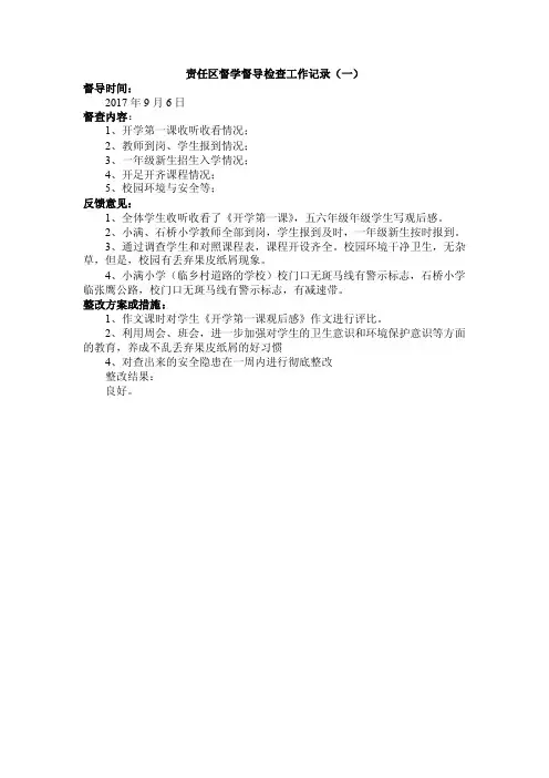 责任区督学督导检查工作记录（一）