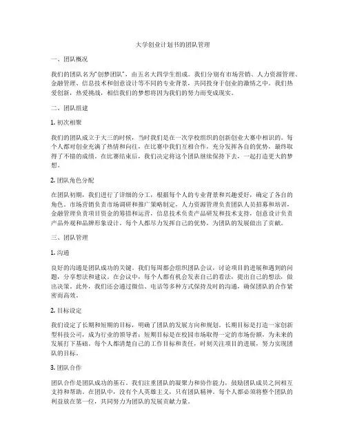 大学创业计划书的团队管理