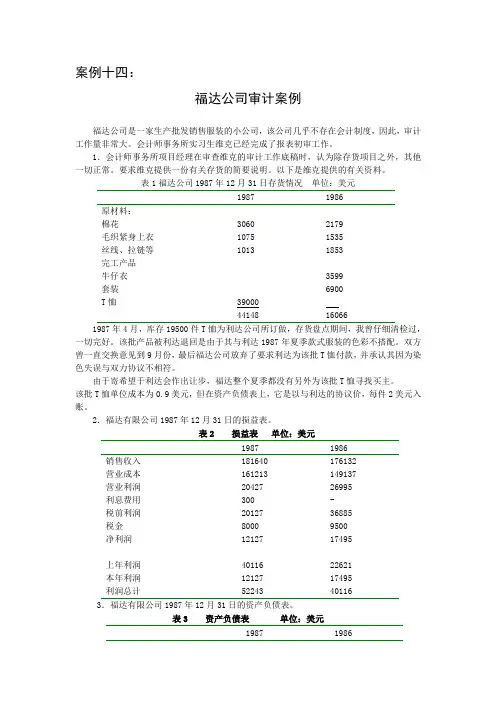 审计教学案例——福达公司审计案例