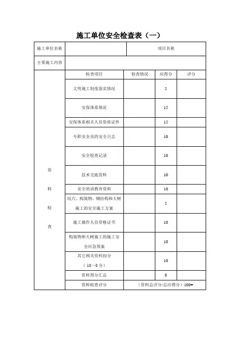 施工单位安全检查表