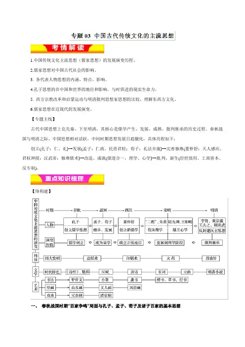 9、2019年高考历史二轮复习精品资料专题03+中国古代传统文化的主流思想(教学案)