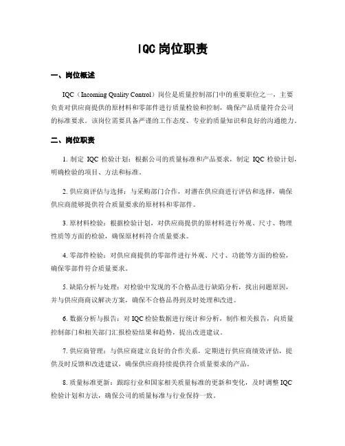 IQC岗位职责