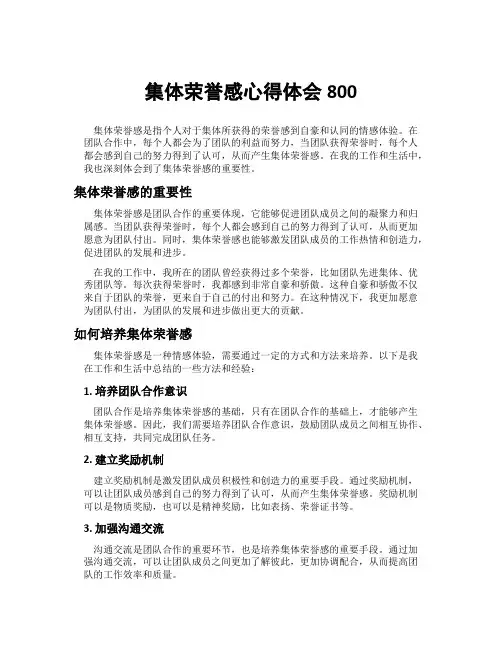 集体荣誉感心得体会800