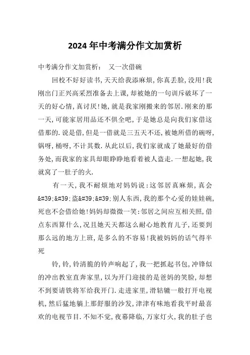 2024年中考满分作文加赏析