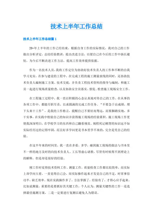 技术上半年工作总结