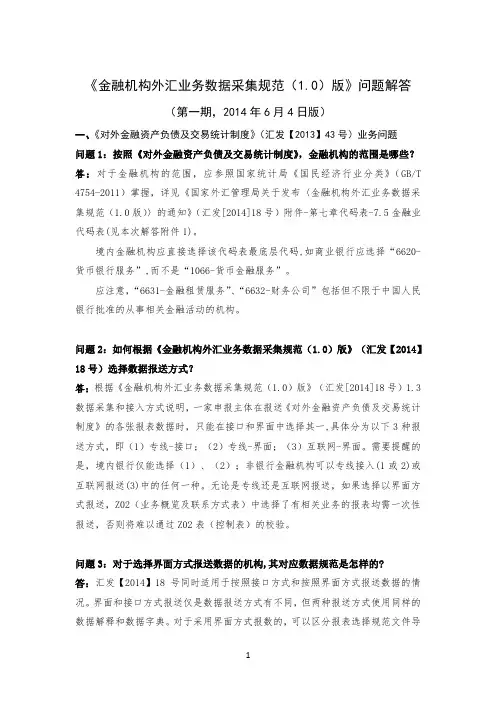金融机构外汇业务数据采集规范问题解答