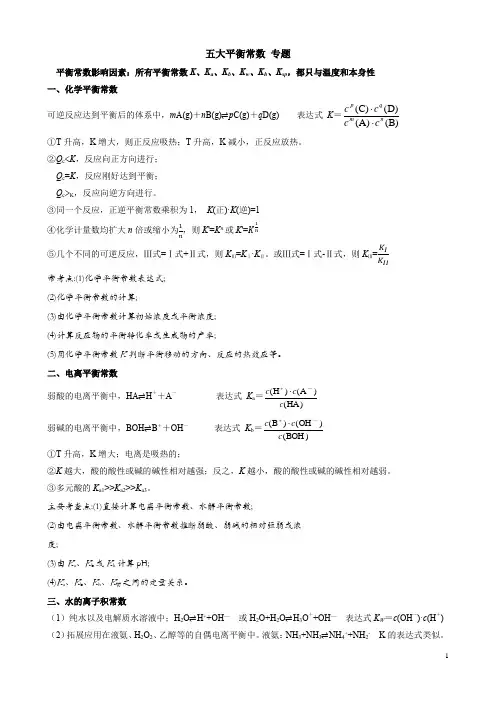 高中化学知识碎片03《五大平衡常数》