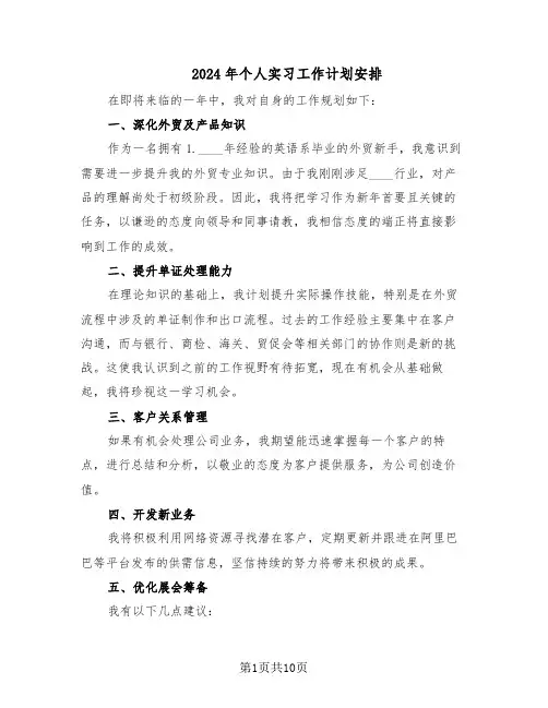 2024年个人实习工作计划安排(六篇)