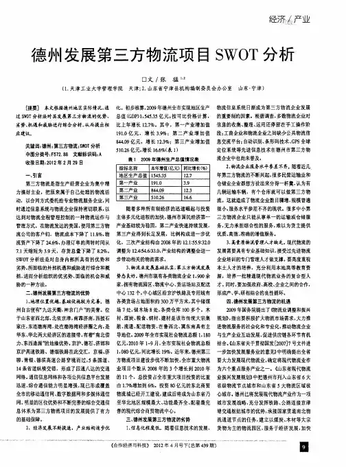 德州发展第三方物流项目SWOT分析