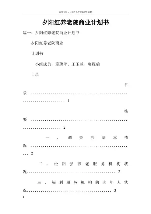 夕阳红养老院商业计划书