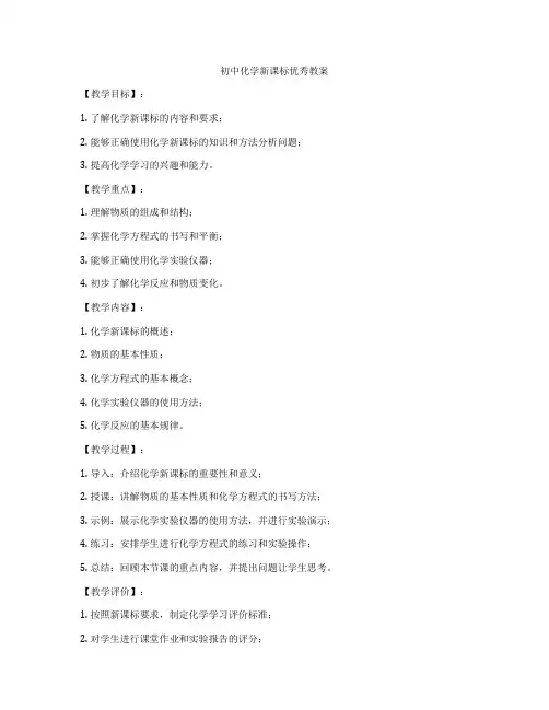 初中化学新课标优秀教案