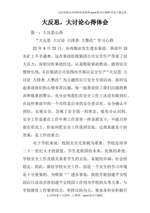 大反思,大讨论心得体会