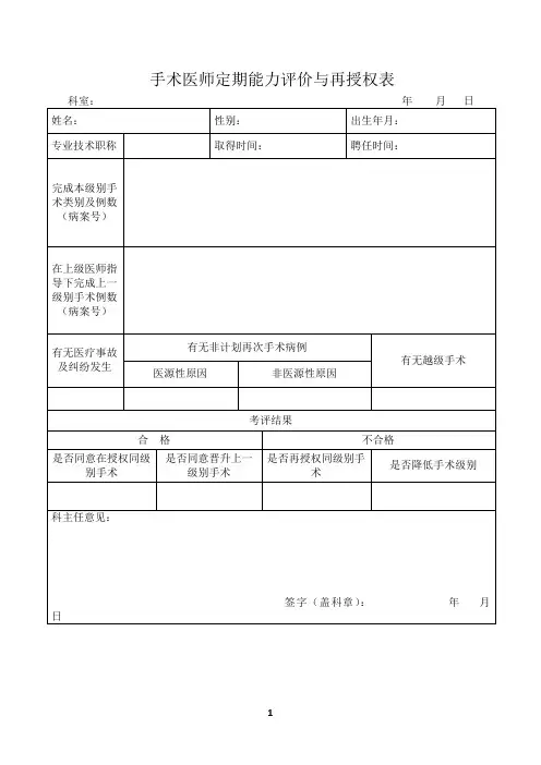 手术医师定期能力评价与再授权表