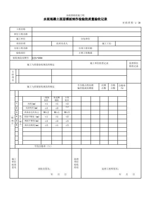 混凝土面层模板制作检验批质量验收记录