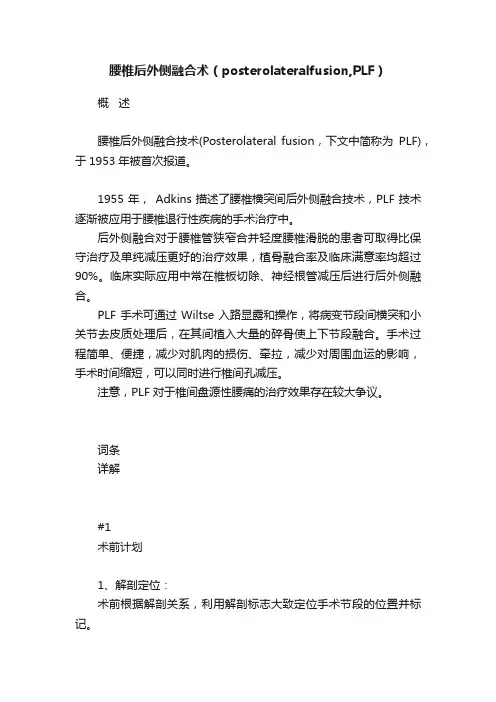 腰椎后外侧融合术（posterolateralfusion,PLF）