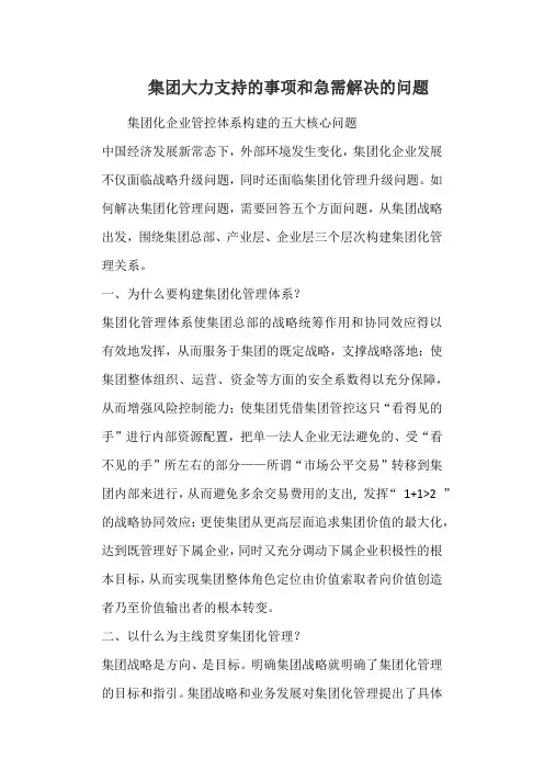 集团大力支持的事项和急需解决的问题