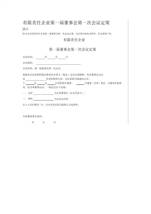 有限责任公司第一届董事会第一次会议决议