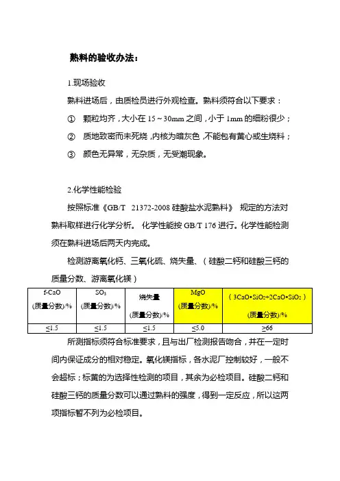 熟料的验收办法
