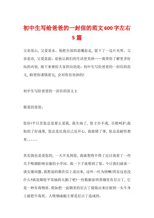 初中生写给爸爸的一封信的范文600字左右5篇